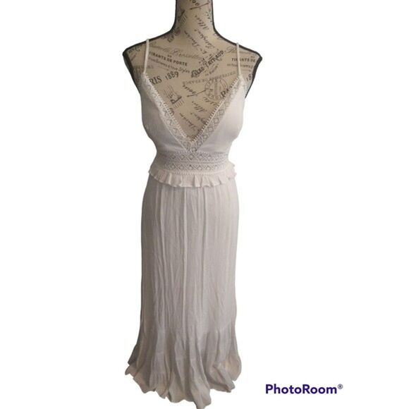 Shero  Lace Ruffled  maxi sleeveless  dress Md White Boho Cottage Core Beachy - Picture 1 of 11